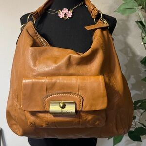 Coach Kristin Brown Leather Hobo Bag with Gold Accents